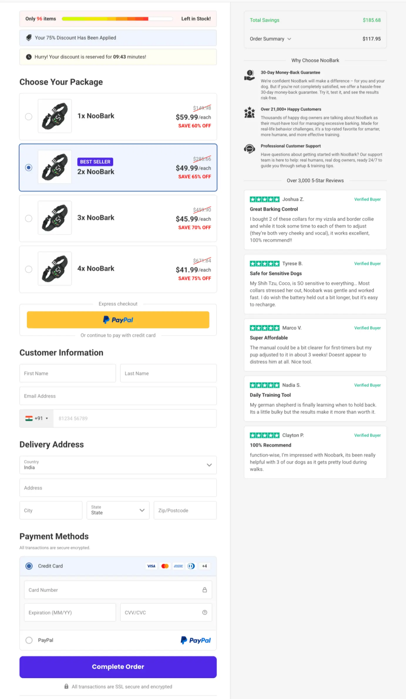 NooBark checkout page